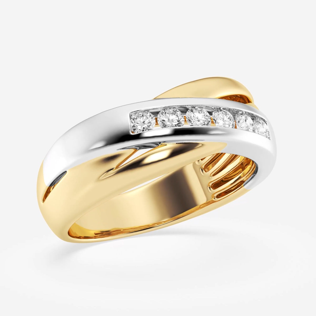 Round  Men's Crossover Channel Set Wedding Band