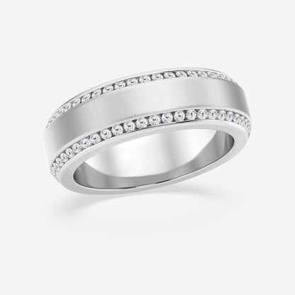 Round Moissanite 7mm Beveled Edge Satin Finish Eternity Band