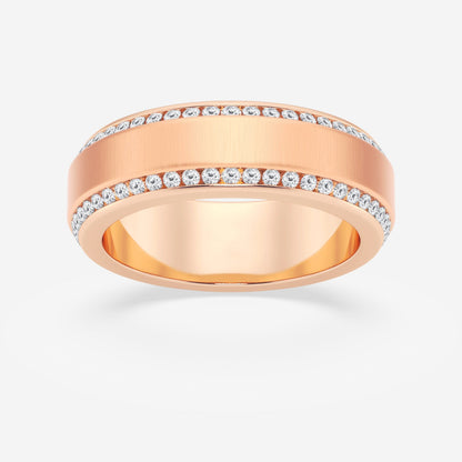 Round Moissanite 7mm Beveled Edge Satin Finish Eternity Band