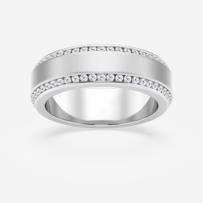 Round Moissanite 7mm Beveled Edge Satin Finish Eternity Band