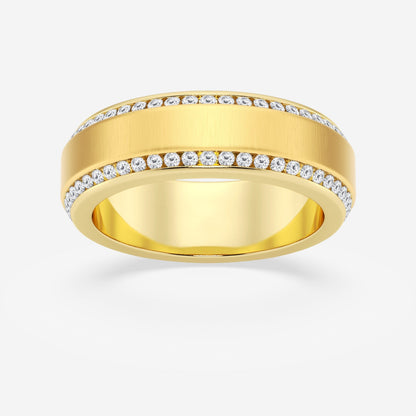 Round Moissanite 7mm Beveled Edge Satin Finish Eternity Band