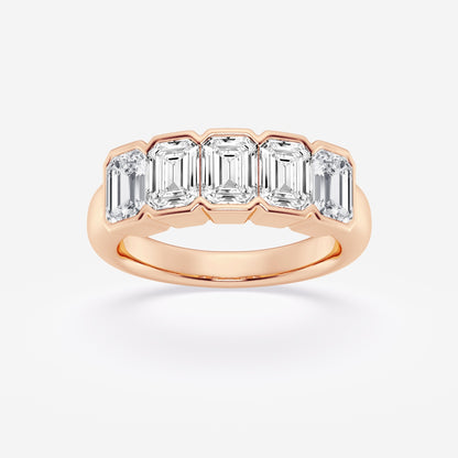 Emerald Moissanite Half Bezel Five Stone Anniversary Band
