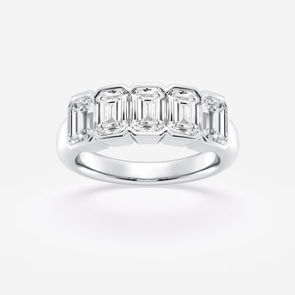 Emerald Moissanite Half Bezel Five Stone Anniversary Band