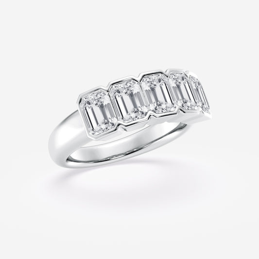 Emerald Moissanite Half Bezel Five Stone Anniversary Band