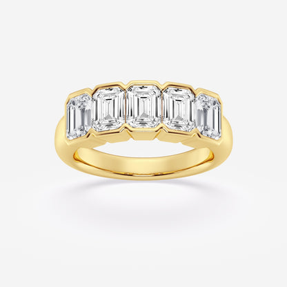 Emerald Moissanite Half Bezel Five Stone Anniversary Band