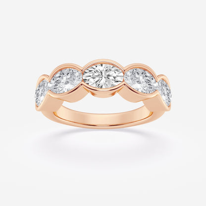 Oval Moissanite Half Bezel Five Stone Anniversary Band