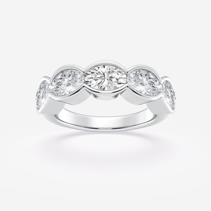 Oval Moissanite Half Bezel Five Stone Anniversary Band