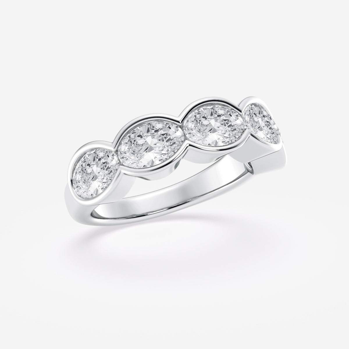Oval Moissanite Half Bezel Five Stone Anniversary Band