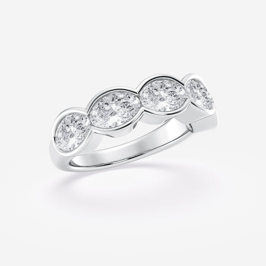 Oval Moissanite Half Bezel Five Stone Anniversary Band