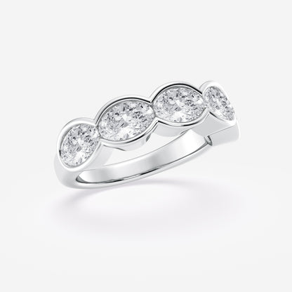 Oval Moissanite Half Bezel Five Stone Anniversary Band