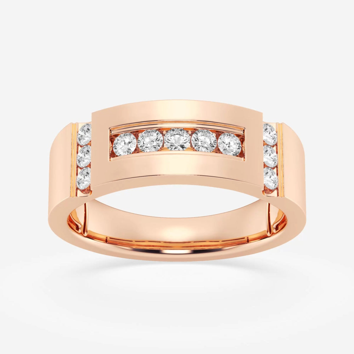 Round Moissanite Men's Framed Channel Set Wedding Band
