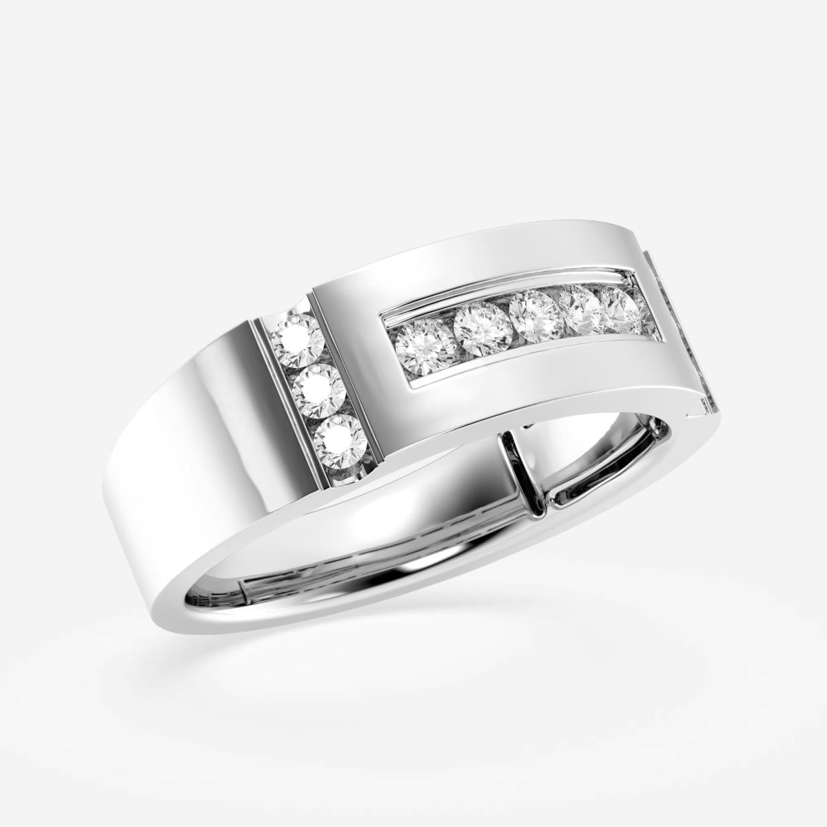 Round Moissanite Men's Framed Channel Set Wedding Band – view 8