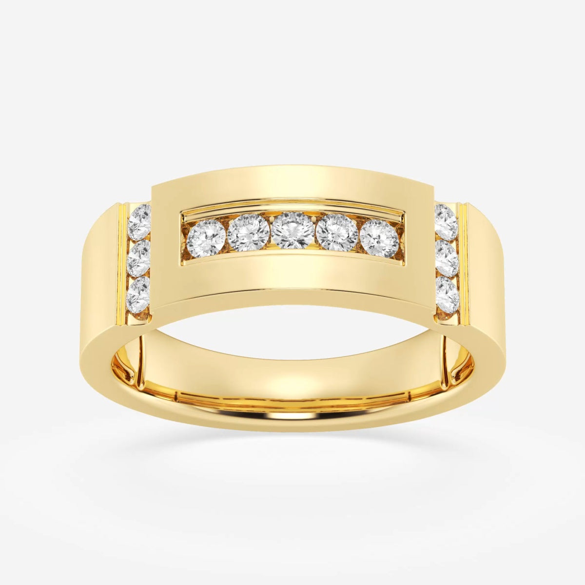 Round Moissanite Men's Framed Channel Set Wedding Band