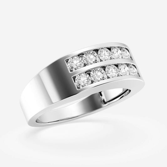 Round  Men's Double Row Channel Set Wedding Band