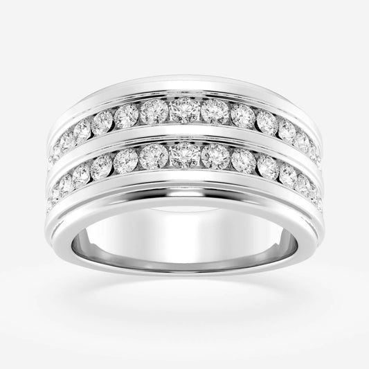 Round  Men's Double Row Channel Set Wedding Band