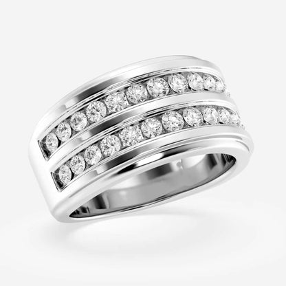 Round  Men's Double Row Channel Set Wedding Band