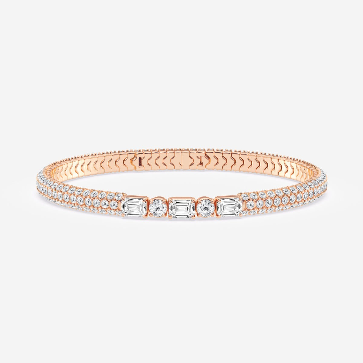 Emerald & Round Moissanite Rollover Flexible Bangle Bracelet – view 3