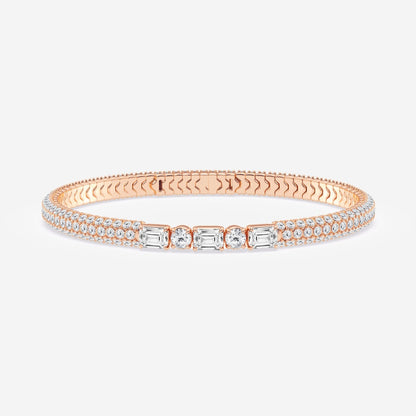 Emerald & Round Moissanite Rollover Flexible Bangle Bracelet