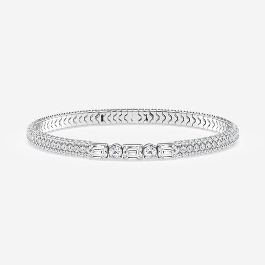 Emerald & Round Moissanite Rollover Flexible Bangle Bracelet