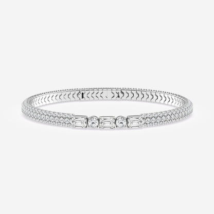 Emerald & Round Moissanite Rollover Flexible Bangle Bracelet