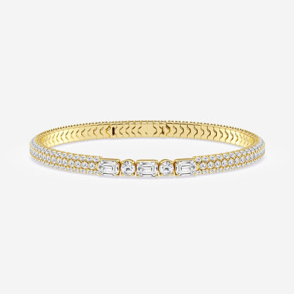 Emerald & Round Moissanite Rollover Flexible Bangle Bracelet
