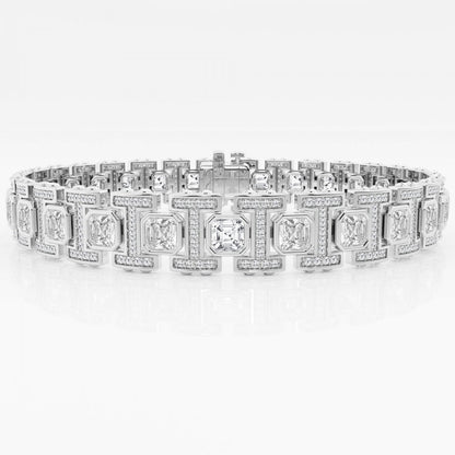 Asscher and Round Moissanite Link Bracelet