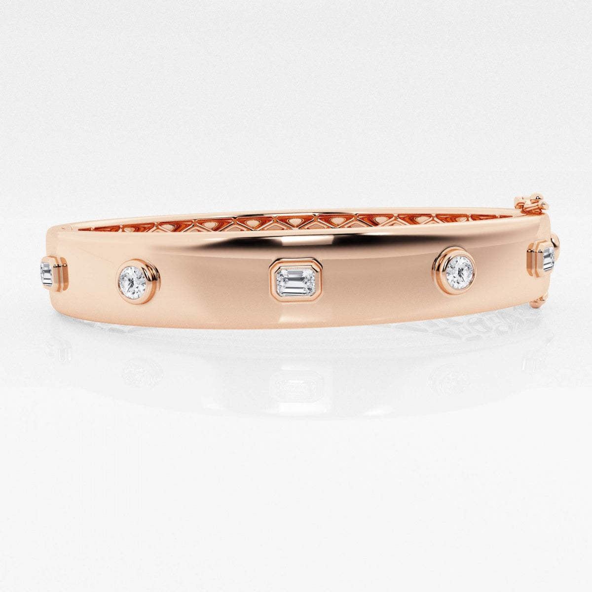 Round and Emerald Moissanite Five Stone Bangle Bracelet – view 3