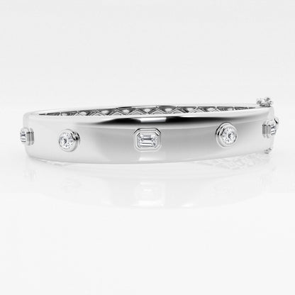 Round and Emerald Moissanite Five Stone Bangle Bracelet