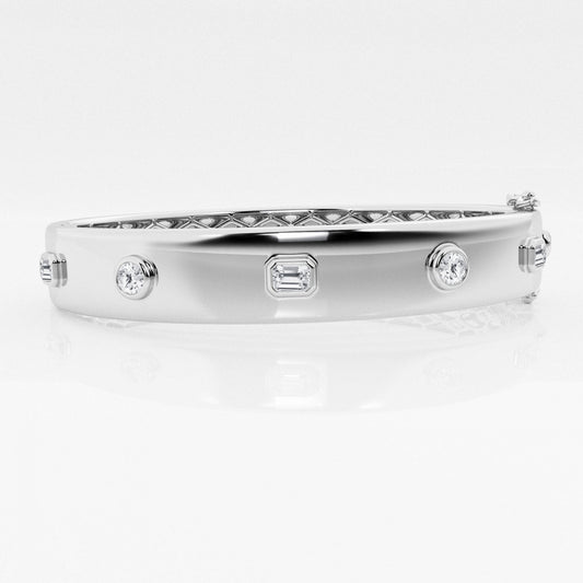 Round and Emerald Moissanite Five Stone Bangle Bracelet