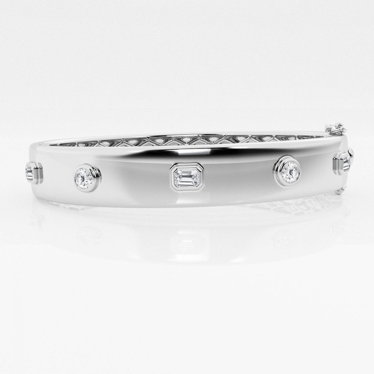 Round and Emerald Moissanite Five Stone Bangle Bracelet – view 4