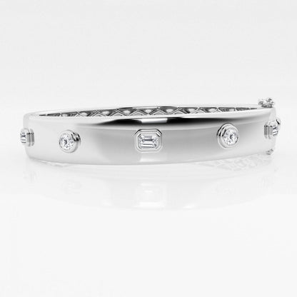 Round and Emerald Moissanite Five Stone Bangle Bracelet