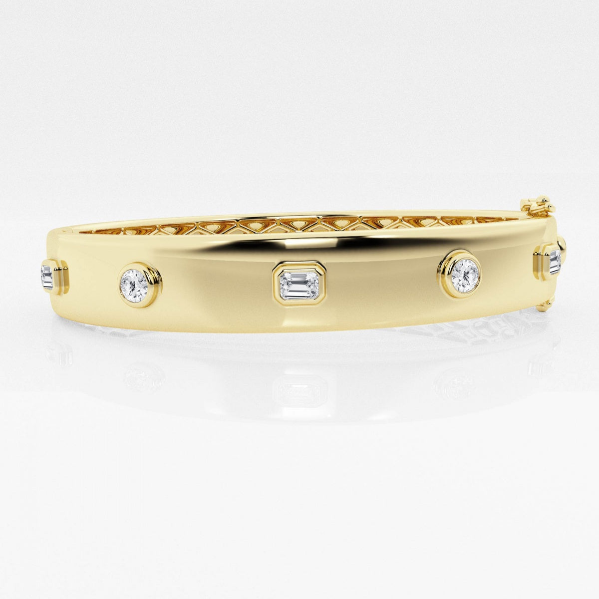 Round and Emerald Moissanite Five Stone Bangle Bracelet – view 2