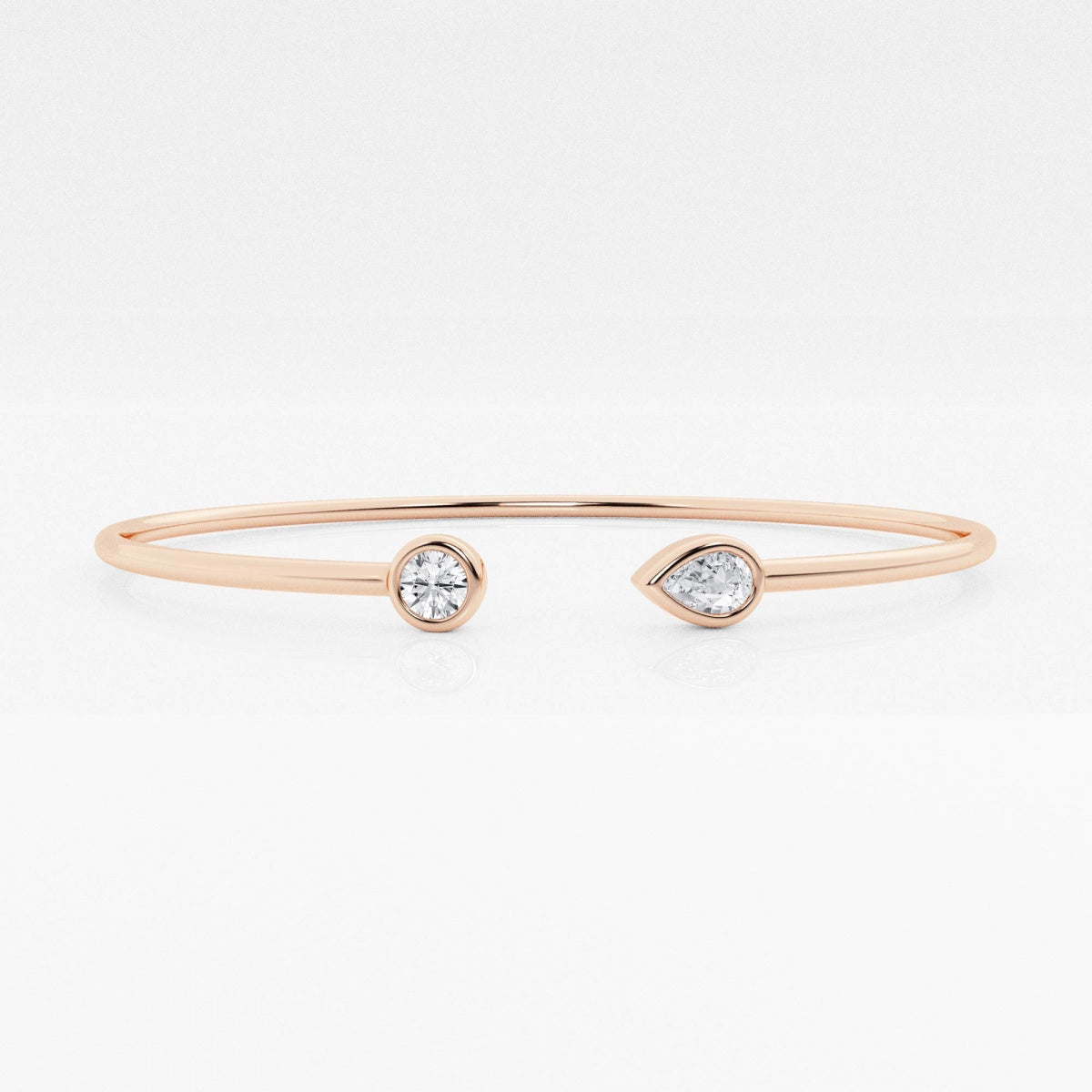 Round and Pear Moissanite Open Bangle Bracelet – view 4