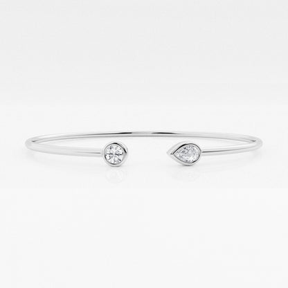 Round and Pear Moissanite Open Bangle Bracelet