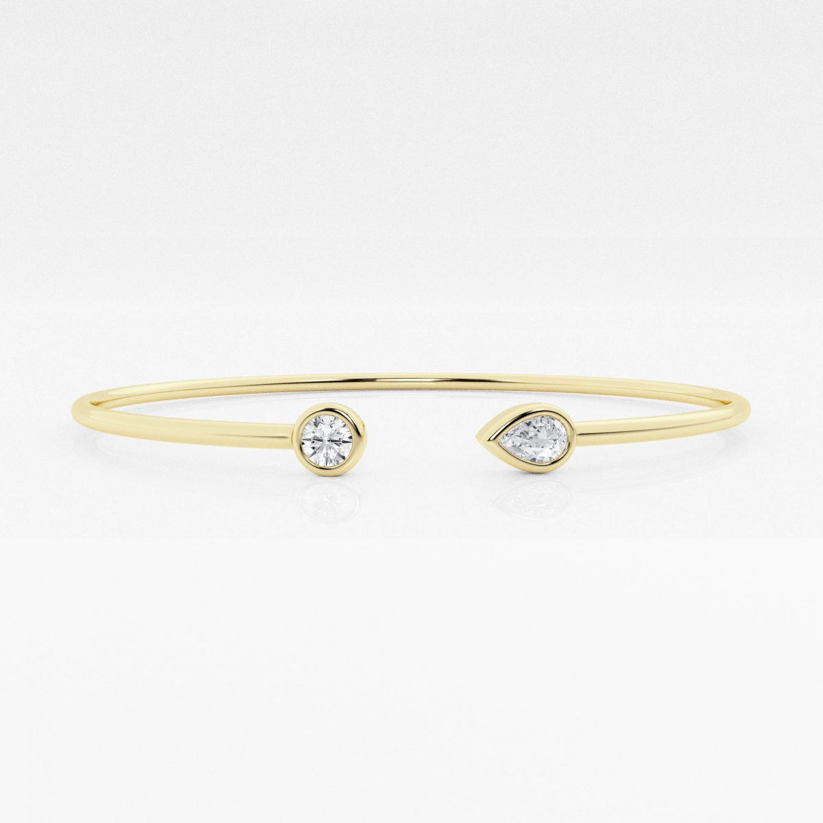 Round and Pear Moissanite Open Bangle Bracelet – view 3