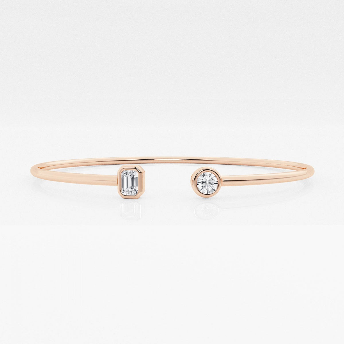 Round and Emerald Moissanite Open Bangle Bracelet – view 3
