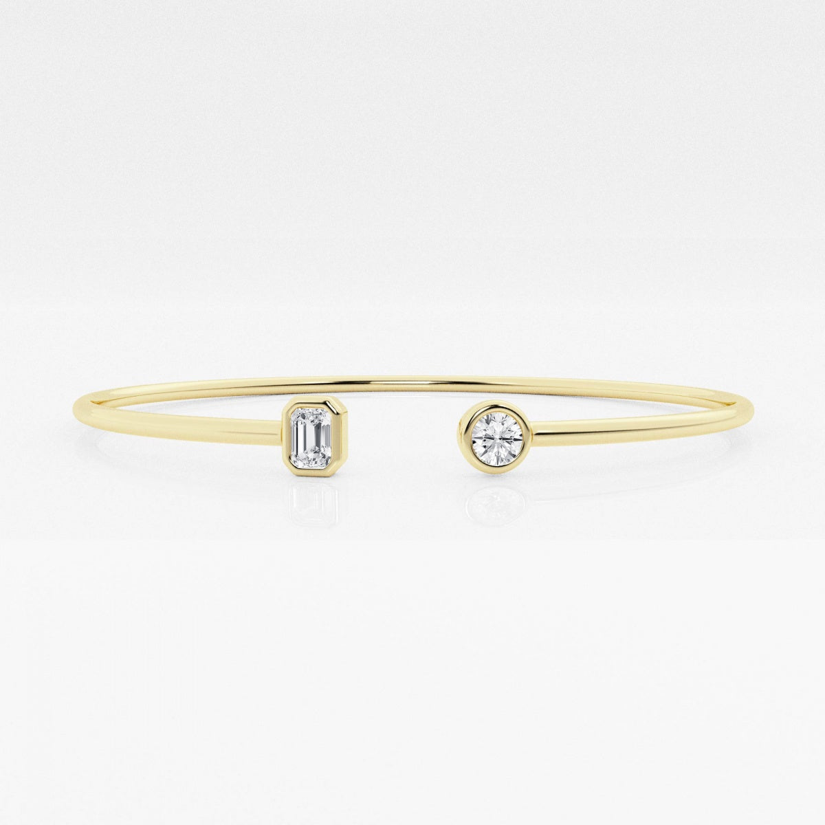 Round and Emerald Moissanite Open Bangle Bracelet