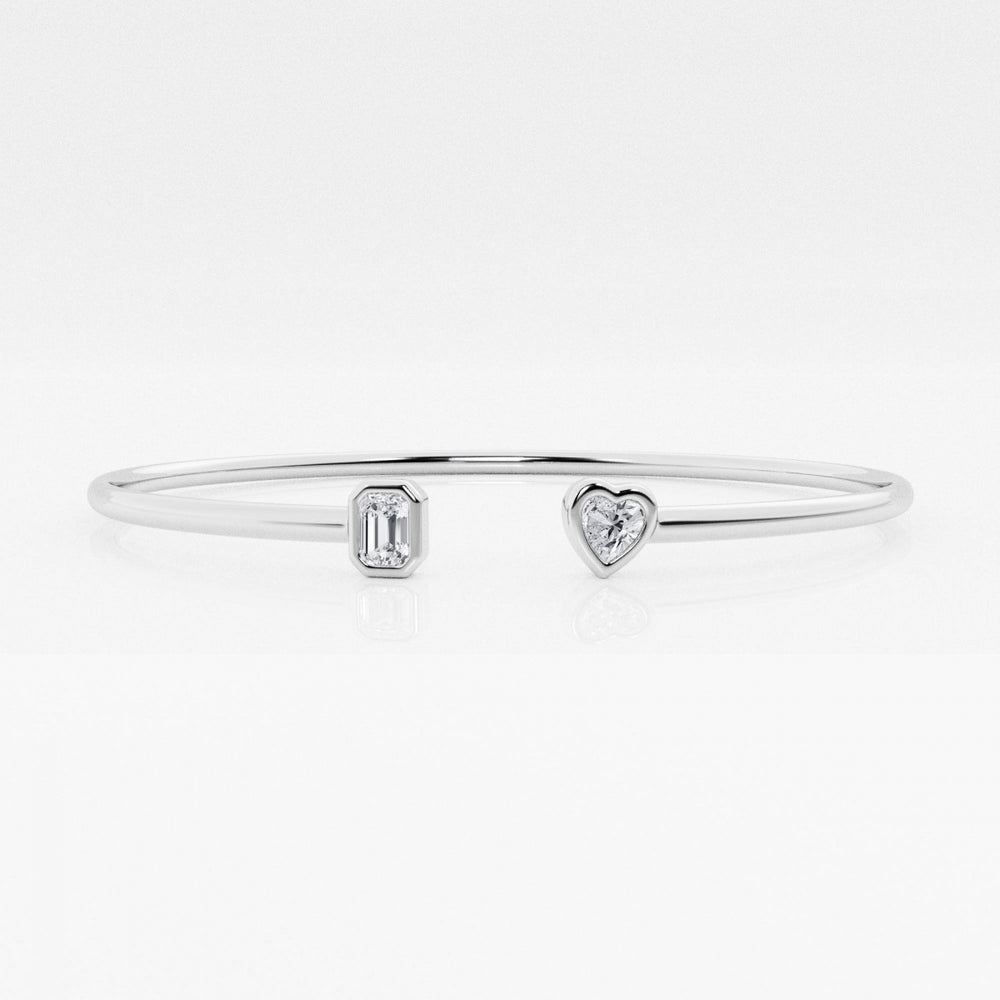 Emerald and Heart Moissanite Open Bangle Bracelet