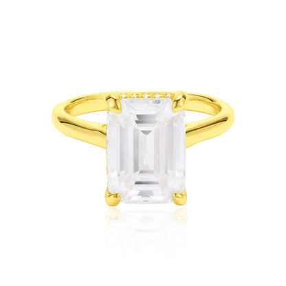 4.5 CT Emerald Cut Solitaire Band with Cathedral Setting and Shoulder Accents