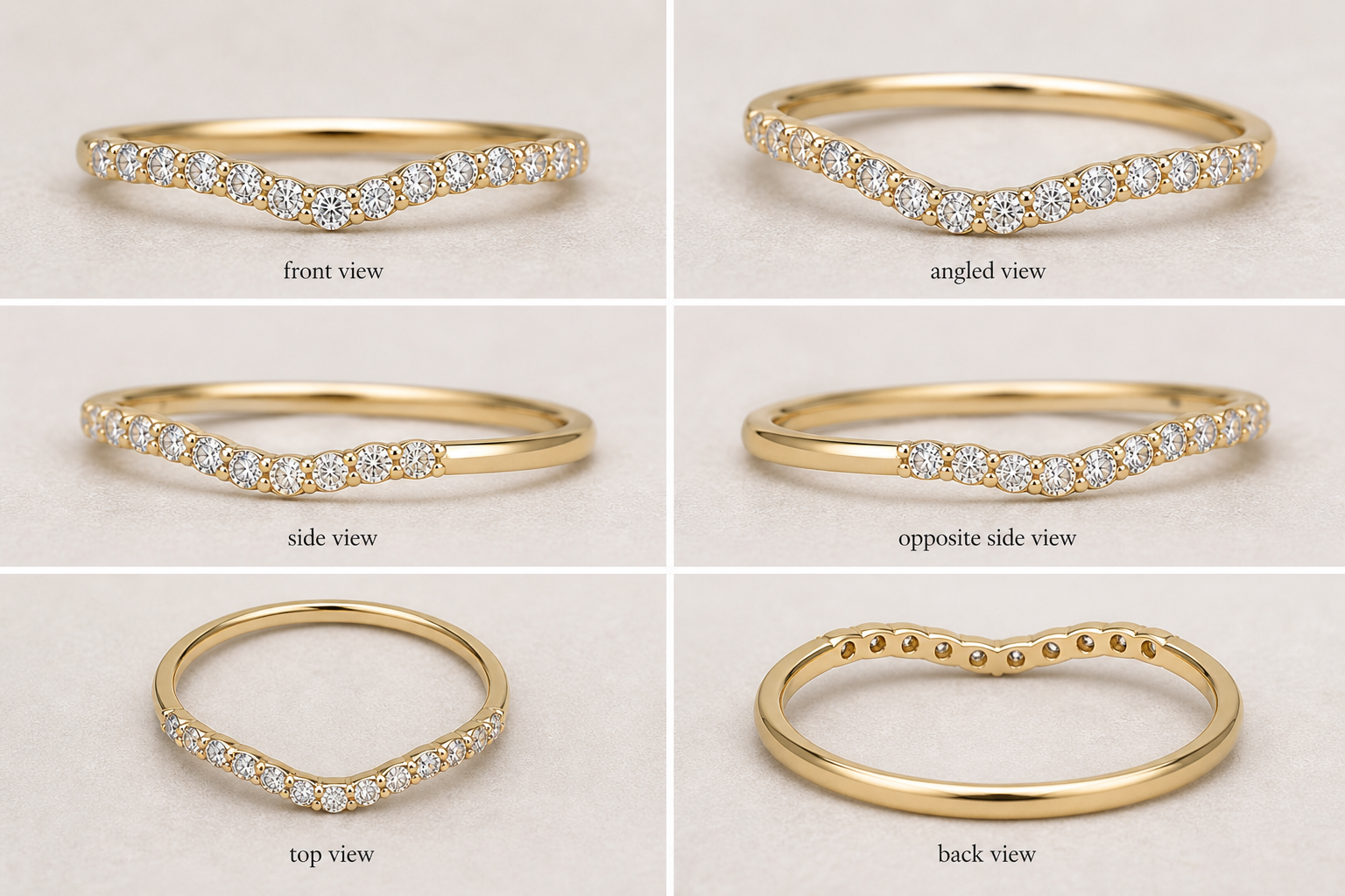 Pavé Band – Thin Curved Stackable Wedding Ring – view 2