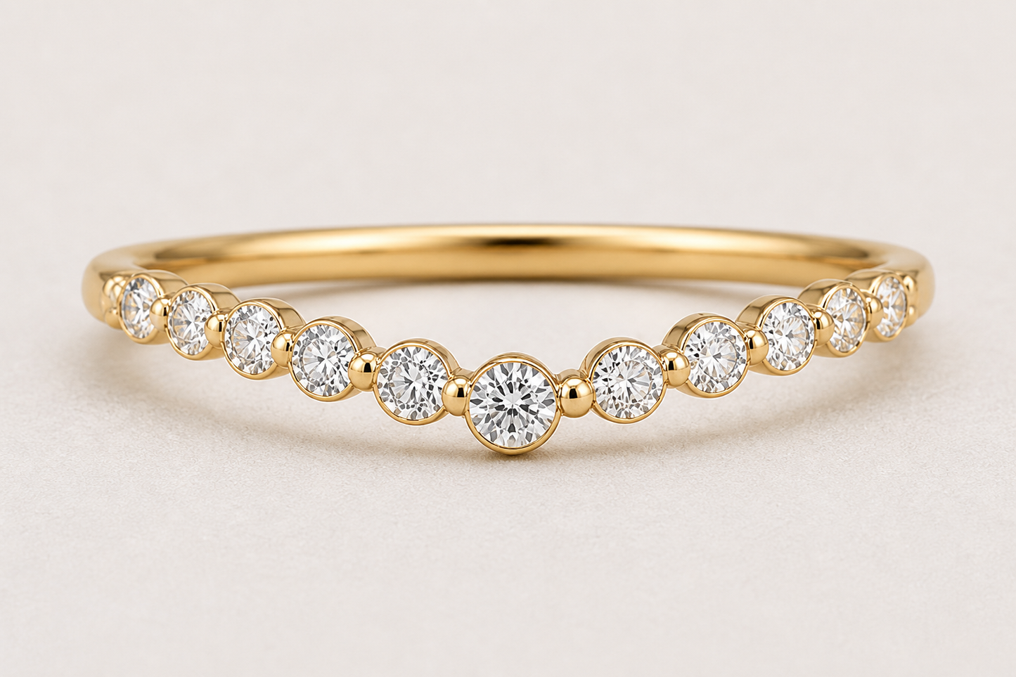Curved Bezel Diamond Band | 2mm Gold Contour Wedding Ring