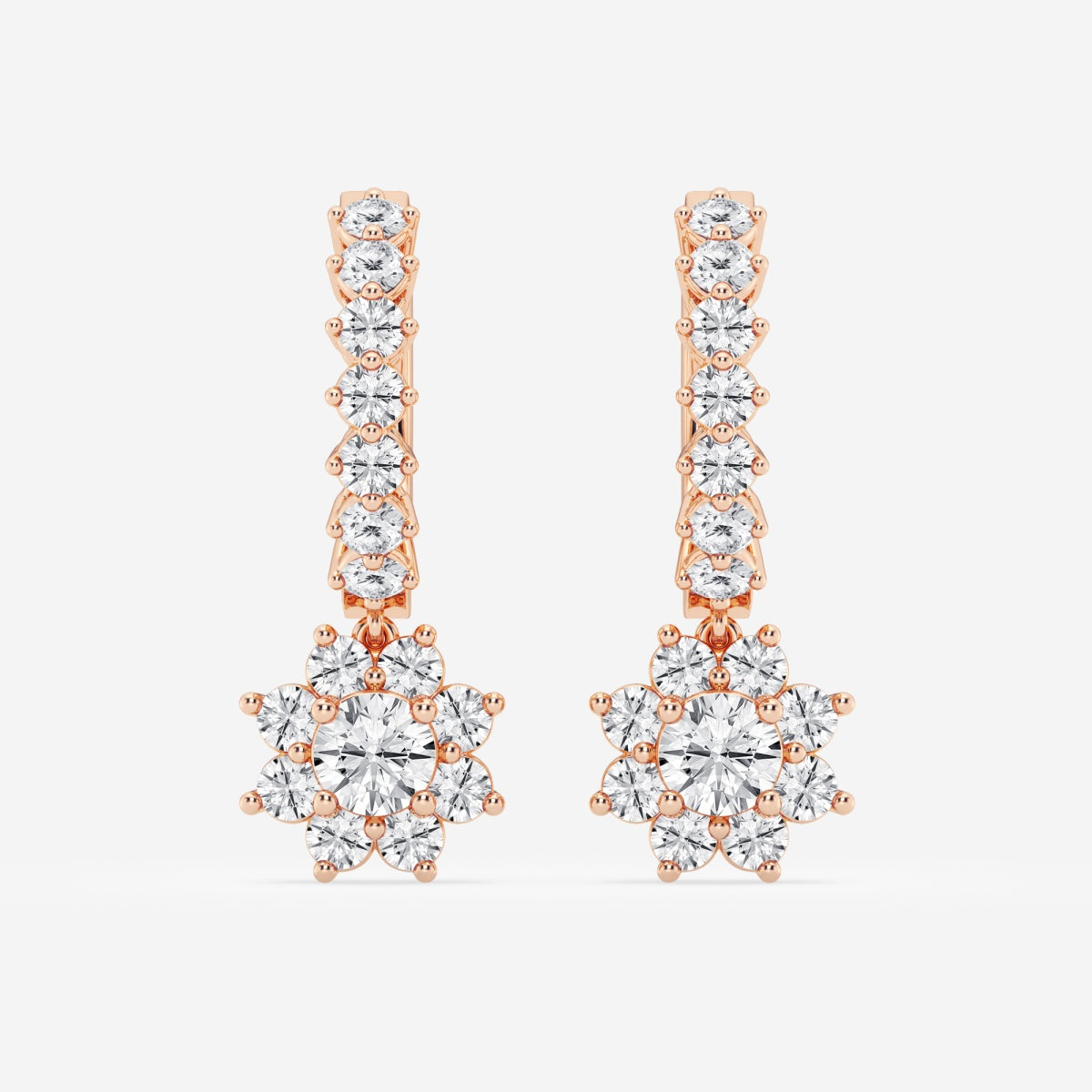 Round Moissanite Sunflower Drop with Petite Hoop Earrings – view 5