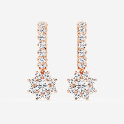 Round Moissanite Sunflower Drop with Petite Hoop Earrings