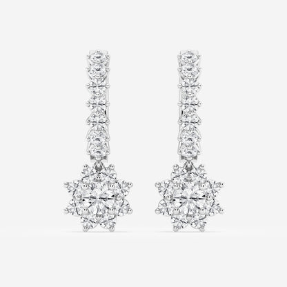 Round Moissanite Sunflower Drop with Petite Hoop Earrings