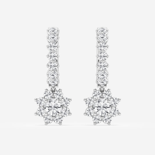 Round Moissanite Sunflower Drop with Petite Hoop Earrings