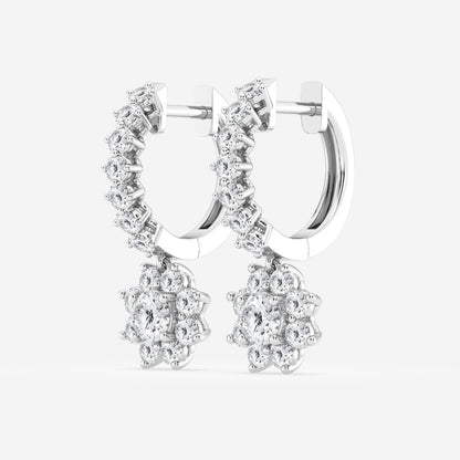 Round Moissanite Sunflower Drop with Petite Hoop Earrings