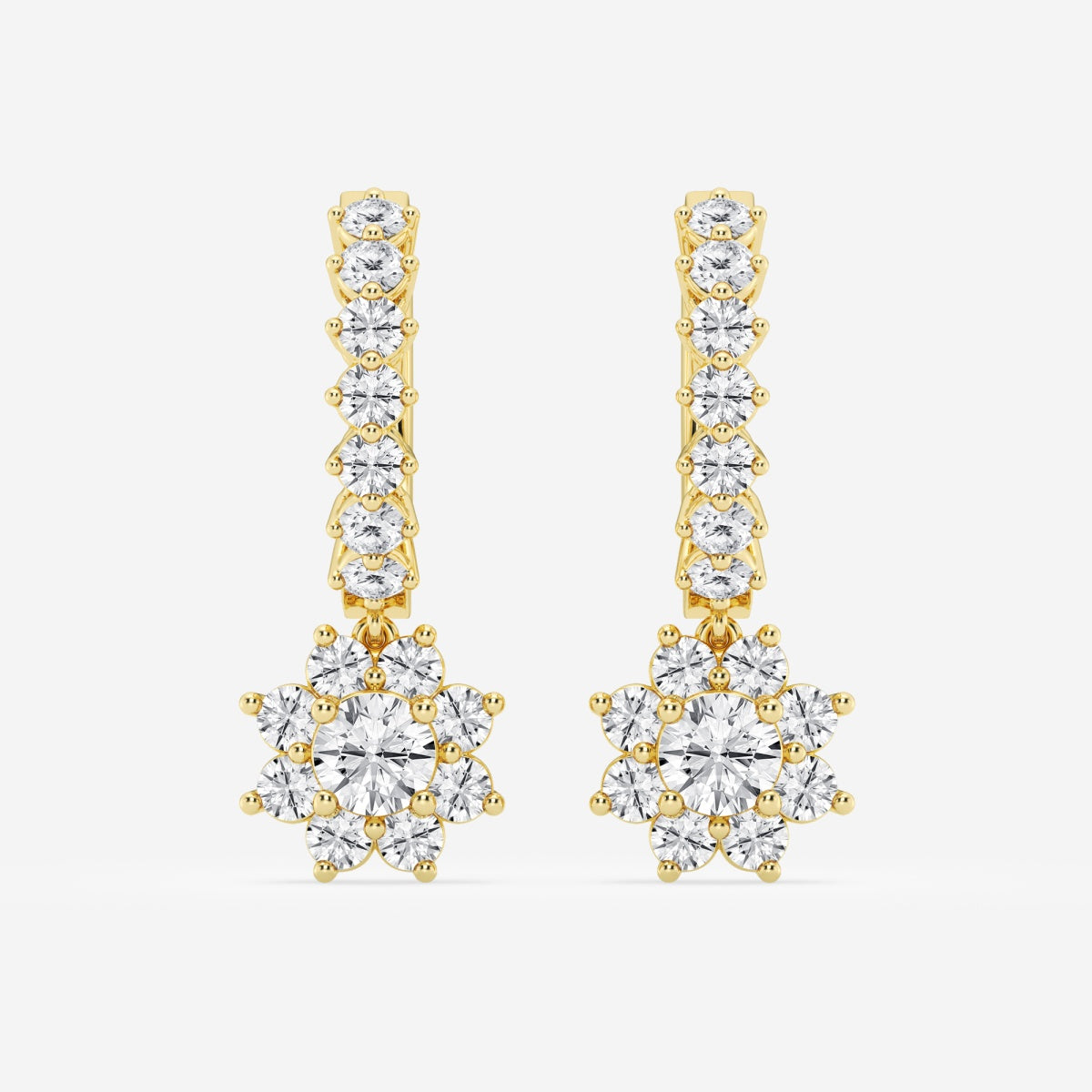Round Moissanite Sunflower Drop with Petite Hoop Earrings – view 4
