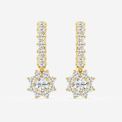 Round Moissanite Sunflower Drop with Petite Hoop Earrings