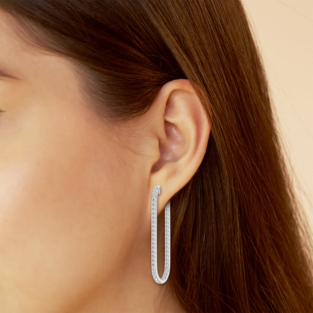 Round Moissanite Paper Clip Hoop Earrings – view 3