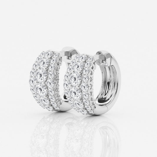 Round Moissanite Graduated Triple Row Huggie Hoop Earrings